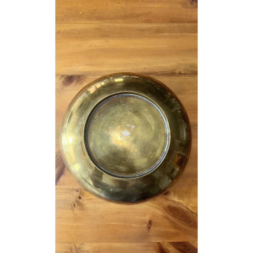 Large Vintage Asian Carved Brass Bowl Engraved Floral Birds